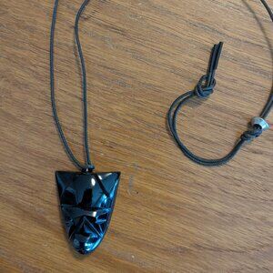 Unique Vintage Hand Carved Black Obsidian Amulet Pendant - Intricate Portrait